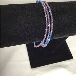 Elegant Convertible Purple & Blue Beaded Triple Bracelet/Pull-On Necklace